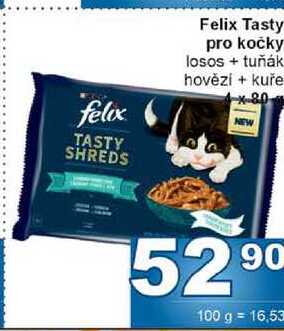 Felix Tasty pro kočky losos +tuňák hovězí + kuře 4x80g