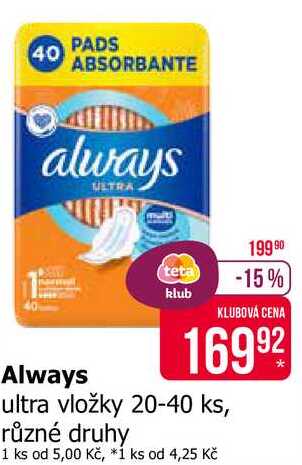 Always ultra vložky 20-40 ks, různé druhy