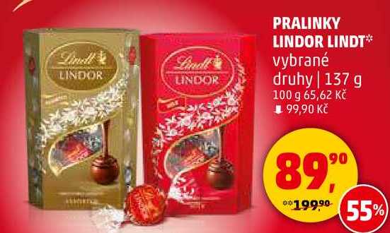 LINDOR LINDT vybrané druhy, 137 g 