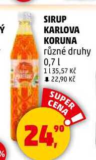 SIRUP KARLOVA KORUNA různé druhy, 0,7 l