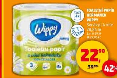 TOALETNÍ PAPÍR HEŘMÁNEK WIPPY 3vrstvy, 4 role  