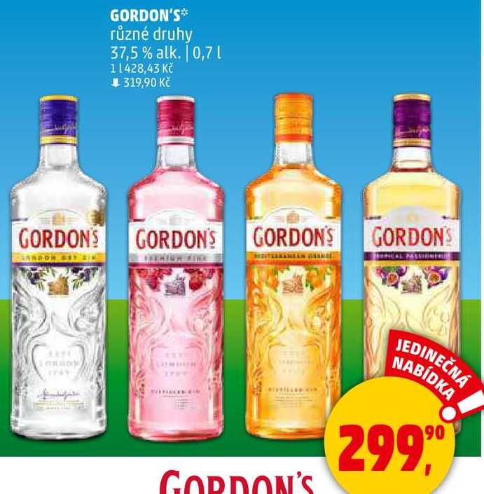 GORDON'S různé druhy 37,5% alk., 0,7 l