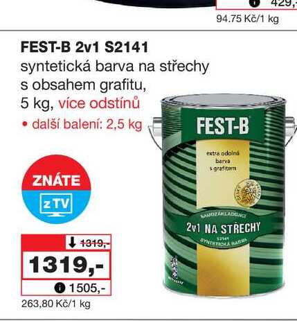 FEST-B 2v1 S2141 syntetická barva na střechy s obsahem grafitu, 5 kg