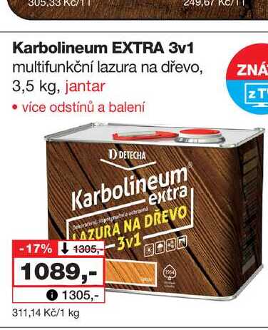 Karbolineum EXTRA 3v1 multifunkční lazura na dřevo, 3,5 kg, jantar 
