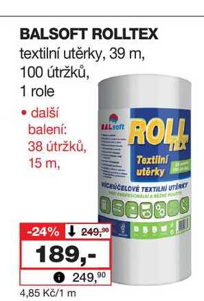 BALSOFT ROLLTEX textilní utěrky, 39 m, 100 útržků, 1 role 