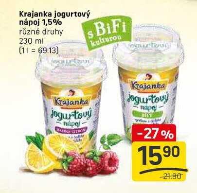 Krajanka jogurtový nápoj 1,5% různé druhy 230 ml 
