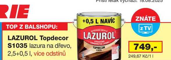 LAZUROL Topdecor S1035 lazura na dřevo, 2,5+0,5 l, více odstínů 