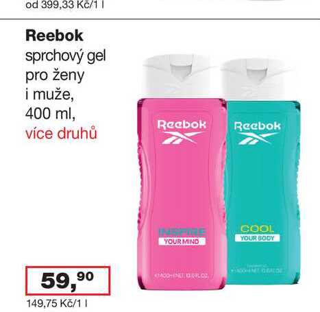 Reebok sprchový gel pro ženy i muže, 400 ml, více druhů