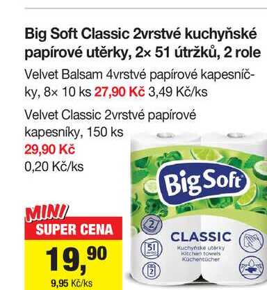 Big Soft Classic 2vrstvé kuchyňské papírové utěrky, 2x 51 útržků, 2 role 
