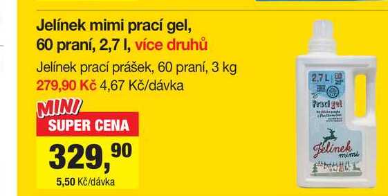Jelínek mimi prací gel, 60 praní, 2,7l
