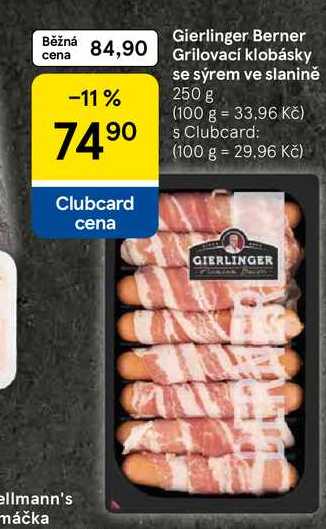 Gierlinger Berner Grilovací klobásky se sýrem ve slanině, 250 g 
