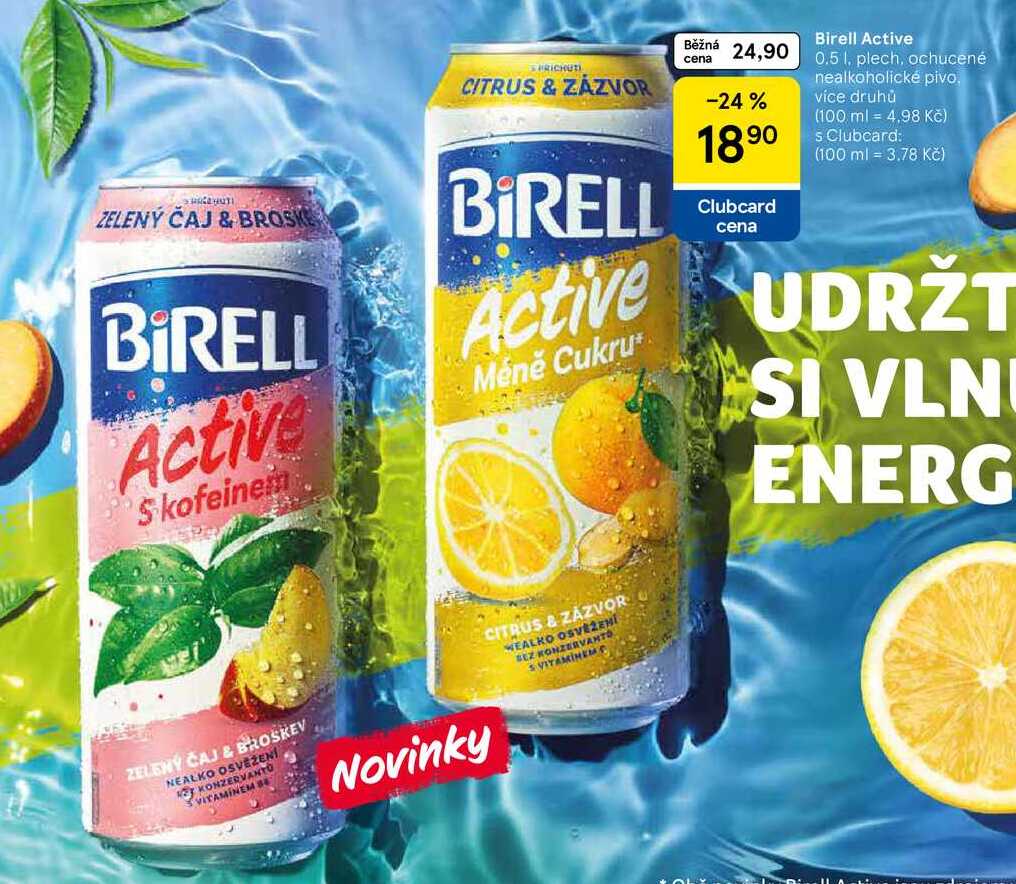 Birell Active, 0.5 l, plech, ochucené nealkoholické pivo 