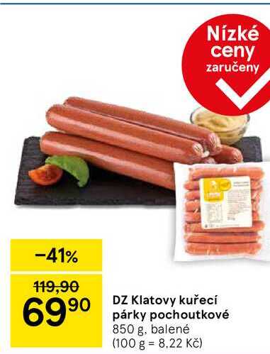 DZ Klatovy kuřecí párky pochoutkové, 850 g 