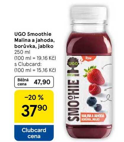 UGO Smoothie Malina a jahoda, borůvka, jablko, 250 ml 