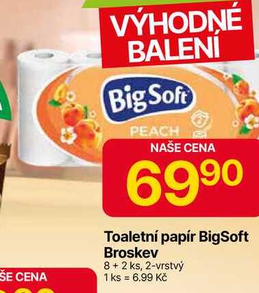 Big Soft Toaletní papír Broskev 8 + 2 ks, 2-vrstvý