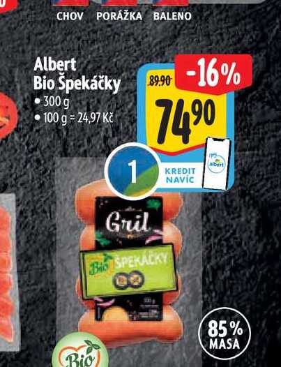   Albert Bio Špekáčky 300 g 