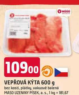 VEPŘOVÁ KÝTA 600 g bez kosti, plátky, vakuově balená  