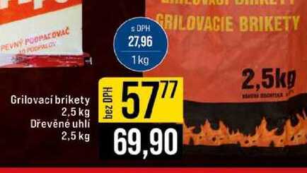 Grilovací brikety 2,5 kg Dřevěné uhlí 2,5 kg 