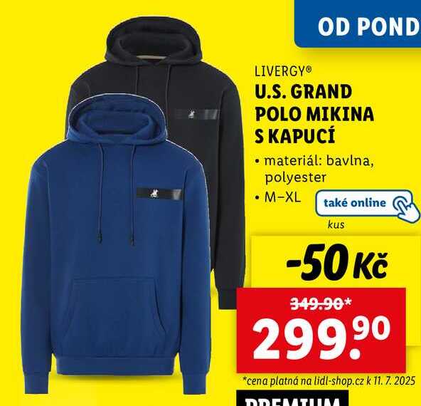 U.S. GRAND POLO MIKINA S KAPUCÍ 
