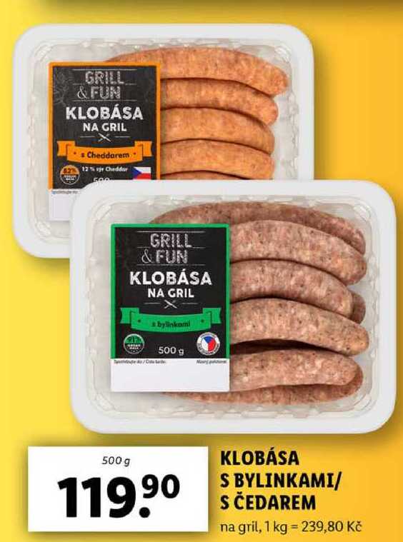KLOBÁSA S BYLINKAMI/S ČEDAREM, 500 g