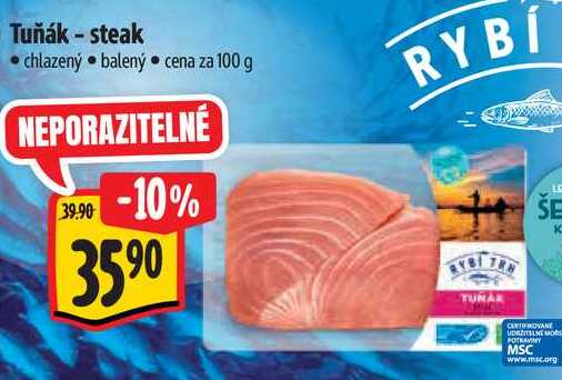 Tuňák - steak, cena za 100 g 