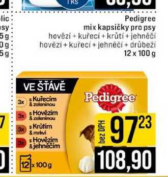 Pedigree mix kapsičky pro psy hovězí + kuřecí + krůtí + jehněčí hovězí + kuřecí + jehněčí + drůbeží 12 x 100 g 