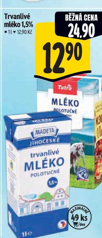 Trvanlivé mléko 1,5%  1 l
