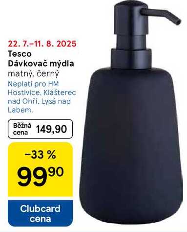 Tesco Dávkovač mýdla matný, černý 