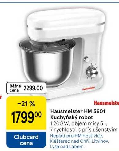 Hausmeister HM 5601 Kuchyňský robot, 1200 W, objem misy 5 l, 7 rychlostí, s příslušenstvím 