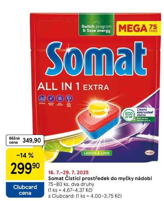 Somat Čisticí prostředek do myčky nádobí, 75-80 ks, dva druhy 