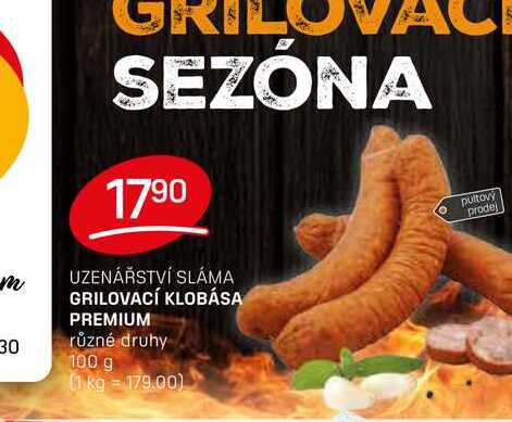 GRILOVACÍ KLOBÁSA PREMIUM různé druhy 100 g 