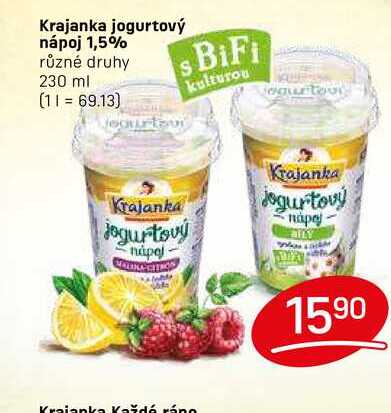 Krajanka jogurtový nápoj 1,5% různé druhy 230 ml