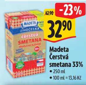 Madeta Čerstvá smetana 33%, 250 ml 