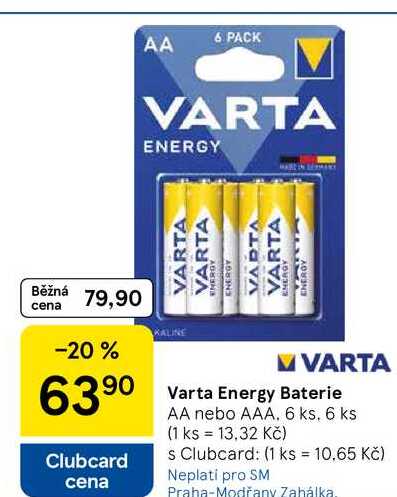Varta Energy Baterie AA nebo AAA, 6 ks 