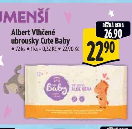  Albert Vlhčené ubrousky Cute Baby 72 ks  