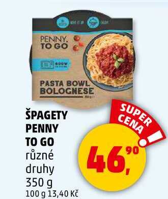 ŠPAGETY PENNY TO GO různé druhy, 350 g  