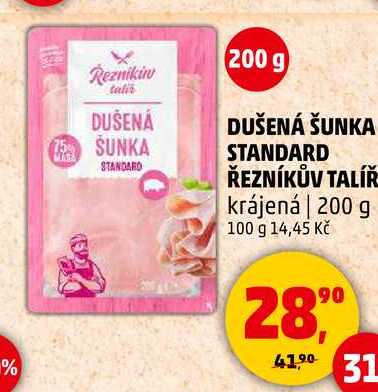 DUŠENÁ ŠUNKA STANDARD ŘEZNÍKŮV TALÍŘ krájená, 200 g  