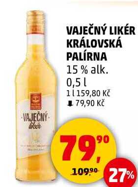VAJEČNÝ LIKÉR KRÁLOVSKÁ PALÍRNA 15% alk., 0,5 l