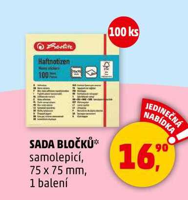 SADA BLOČKŮ samolepicí, 75 x 75 mm, 1 balení 