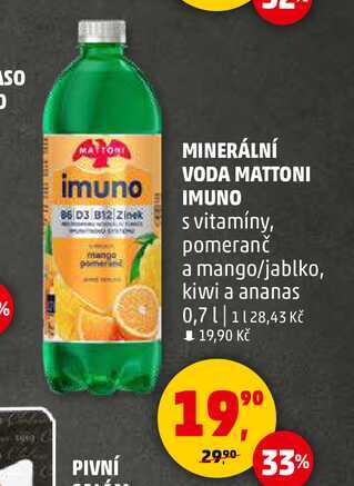 MINERÁLNÍ VODA MATTONI IMUNO s vitamíny, 0,7 l 