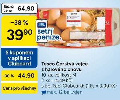 Tesco Čerstvá vejce z halového chovu, 10 ks, velikost M 