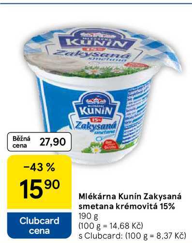 Mlékárna Kunín Zakysaná smetana krémovitá 15%, 190 g  