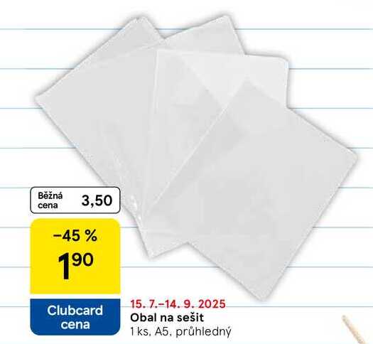 Obal na sešit, 1 ks. A5. průhledný 