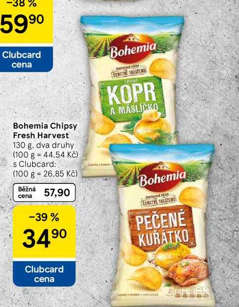 Bohemia Chipsy Fresh Harvest, 130 g, dva druhy  