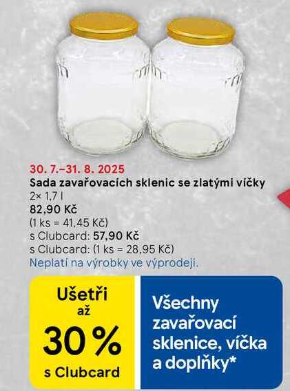 Sada zavařovacích sklenic se zlatými víčky, 2x 1,7 l