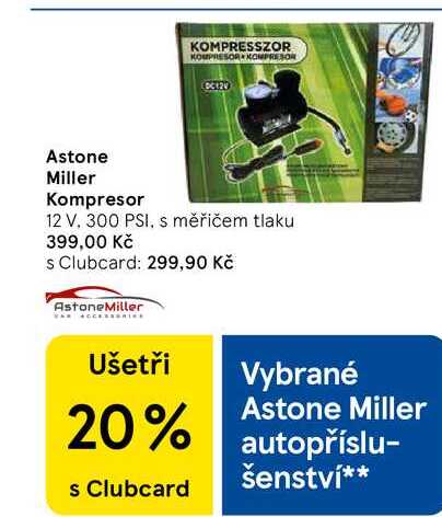 Astone Miller Kompresor, 12 V, 300 PSI, s měřičem tlaku 