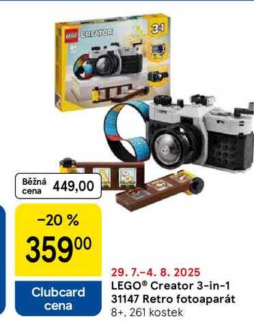 LEGO® Creator 3-in-1 31147 Retro fotoaparát 8+, 261 kostek 