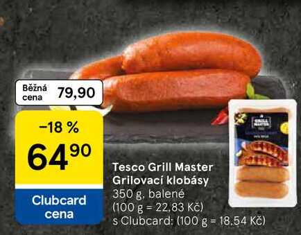 Tesco Grill Master Grilovací klobásy, 350 g, balené  