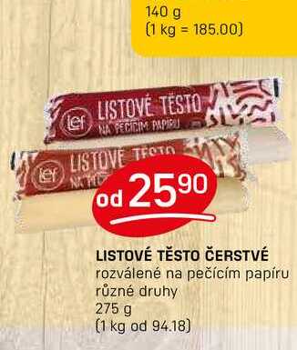 LISTOVÉ TĚSTO ČERSTVÉ rozválené na pečícím papíru různé druhy 275 g