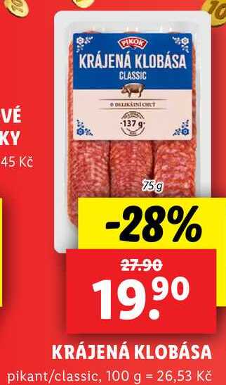 KRÁJENÁ KLOBÁSA, 75 g